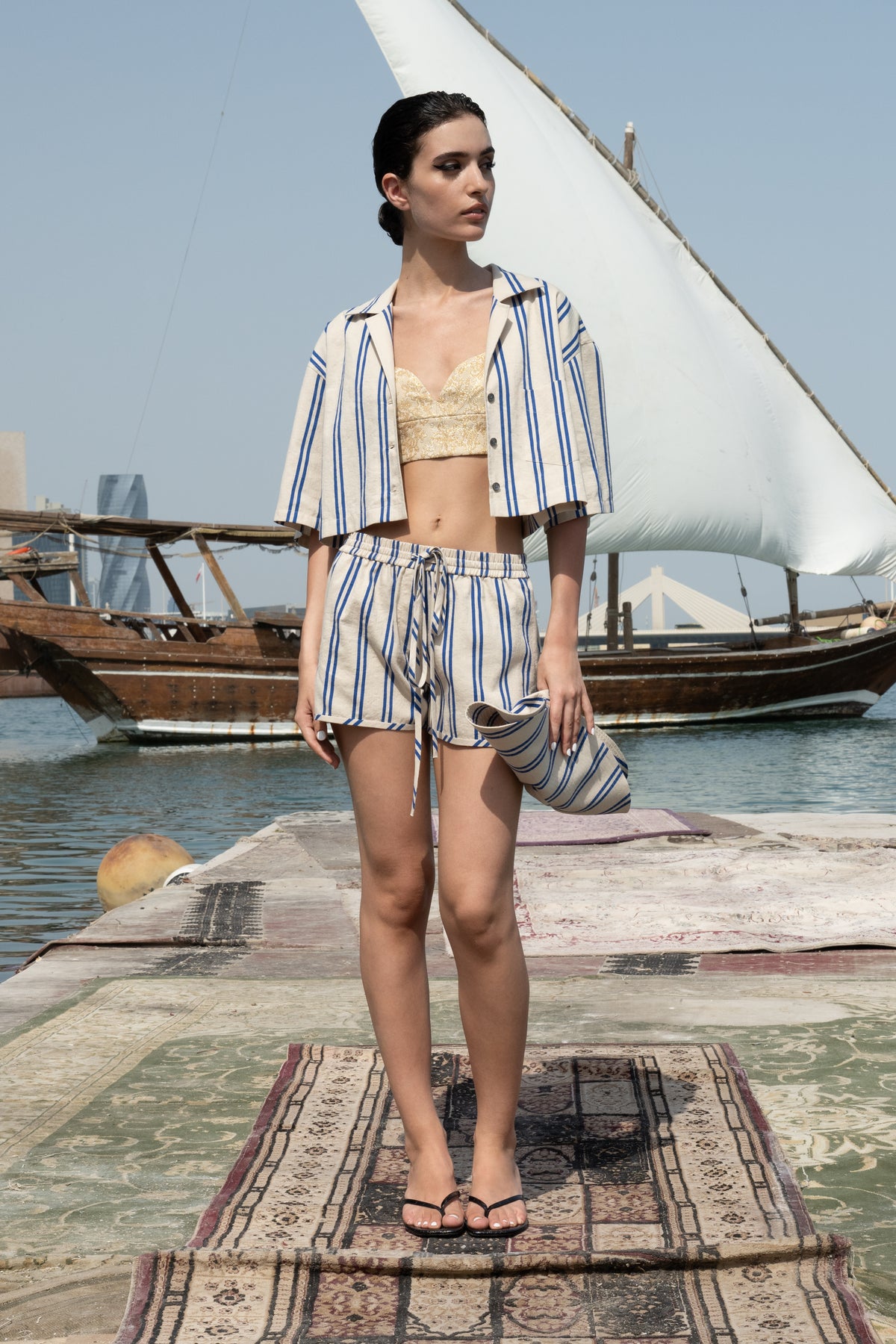 Hana Cropped Shirt in Blue | Noon By Noor
